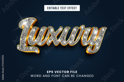 Luxury glitter 3d editable vector text effect. Sparkling text style