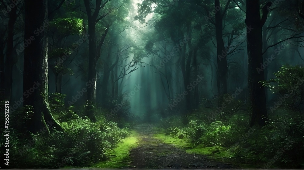 Obraz premium scary dark forest with green bushes