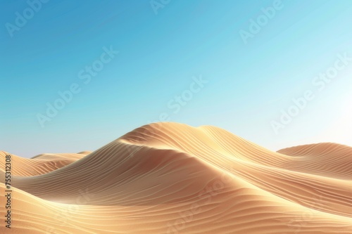 Desert landscape with sand dunes and clear blue sky.