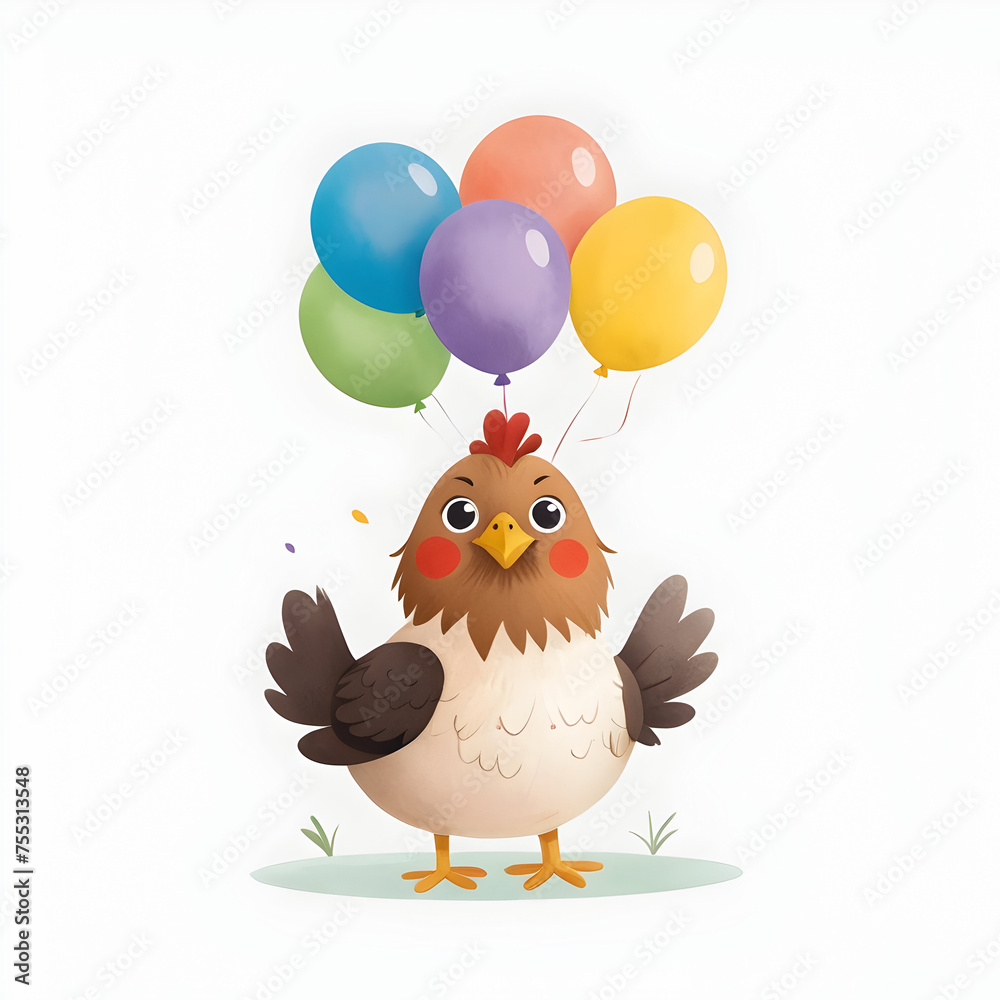 Cute Hen Holding Colorful Balloons for toddlers book