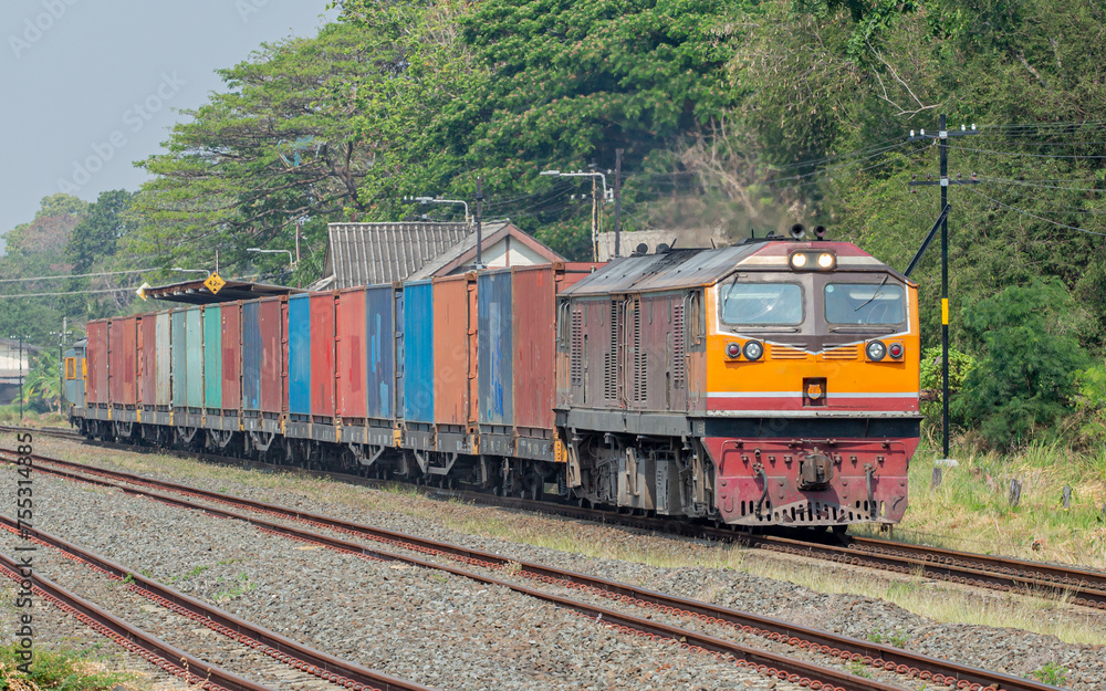 freight Container train 551 at Nakhonratchasima , Thailand freight Container train 551 at Nakhonratchasima , Thailand