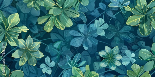 Background Texture Pattern Aquatic Plants Include elements like seaweed, water lilies, and other freshwater flora in shades of green and blue created with Generative AI Technology