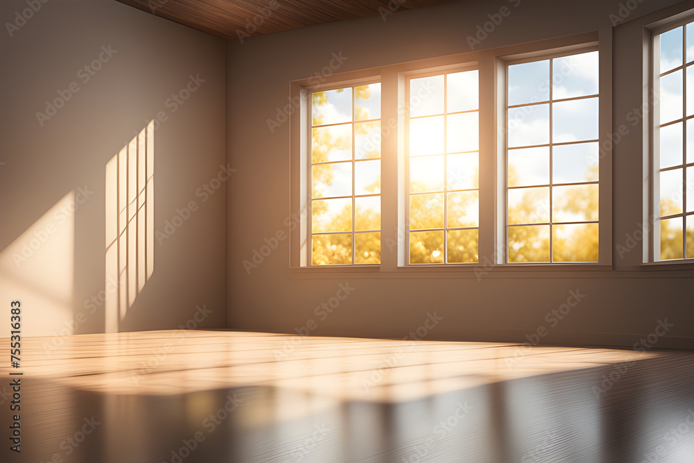product placement background with windows and sunlight shines product placement background with windows and sunlight shines