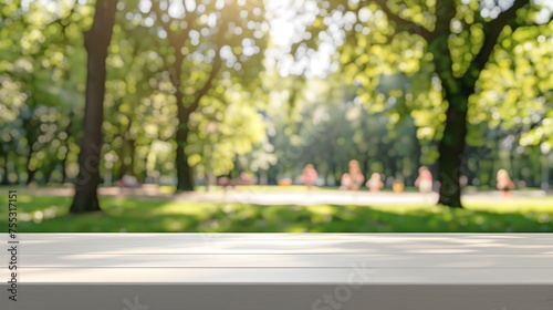 White Table in a Park with Children Playing on the Background