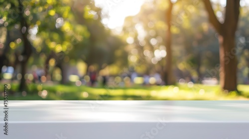 White Table in a Park with Children Playing on the Background