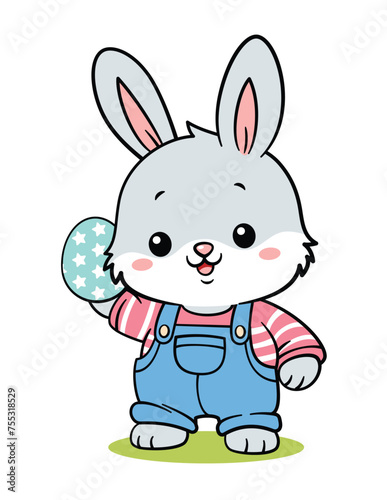 Cute Hand Drawn Easter Bunny In Overalls