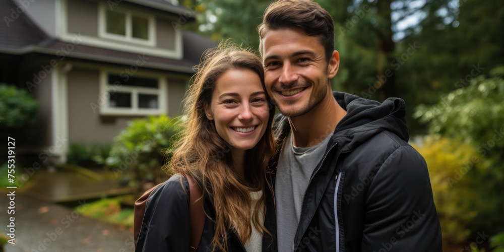 Man and Woman Standing in Front of New Home Generative AI Man and Woman Standing in Front of New Home Generative AI