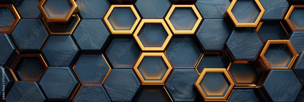 Dark hexagonal abstract technology pattern. Gray dark, gold, black colors. Hexagonal gaming tech background. Geometric surface with a modern minimalist aesthetic Dark hexagonal abstract technology pattern. Gray dark, gold, black colors. Hexagonal gaming tech background. Geometric surface with a modern minimalist aesthetic