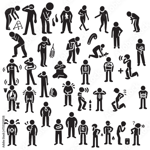 person sickness disease symptom stick figure icons

