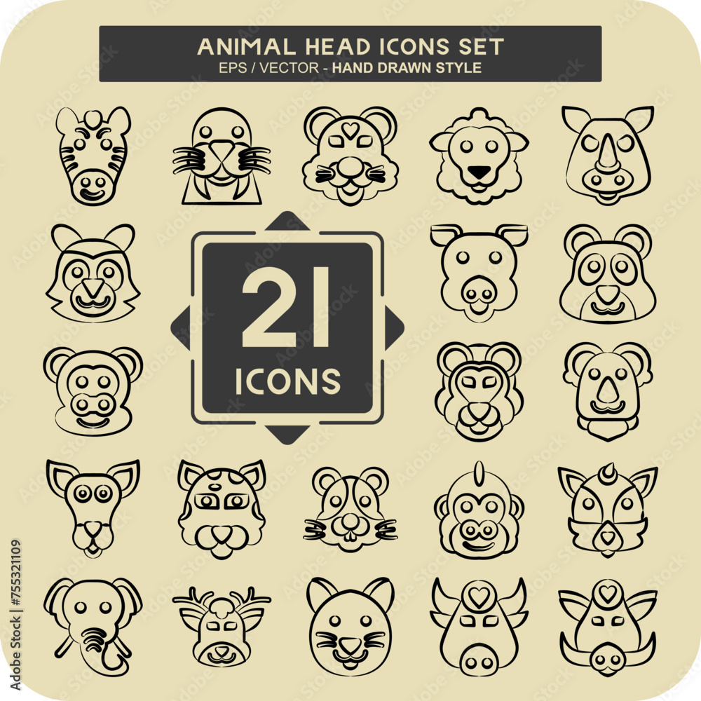 Icon Set Animal Head. related to Animal symbol. hand drawn style. simple design editable. simple illustration Icon Set Animal Head. related to Animal symbol. hand drawn style. simple design editable. simple illustration