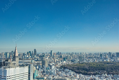 東京、新宿の街を空から眺める