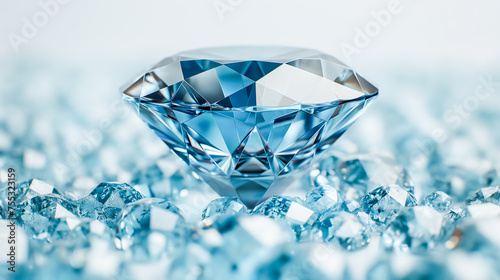 Blue diamond on blue background. Close up. Shallow depth of field