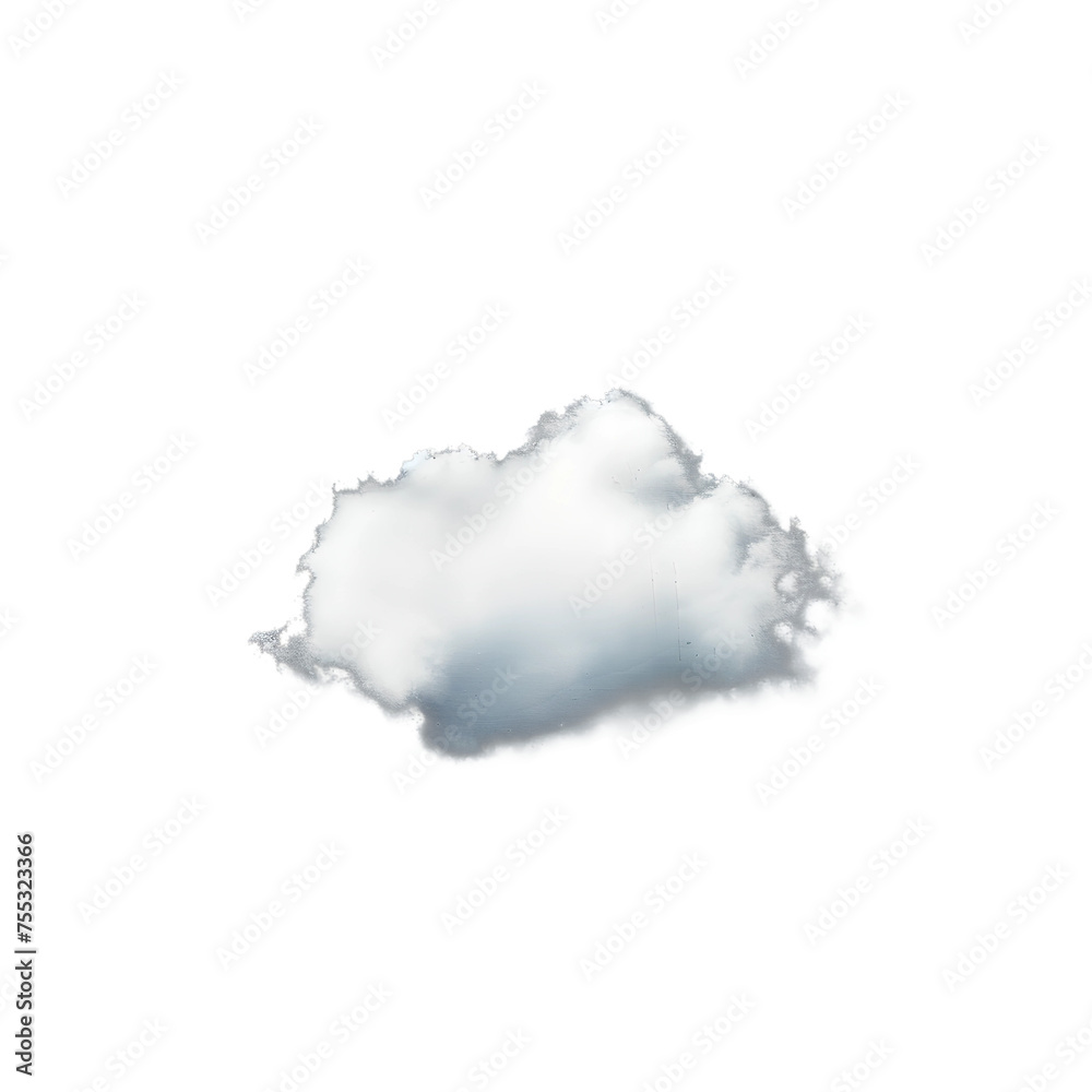 Fluffy White Cloud Rendering, Isolated on Transparent Background, Generative AI