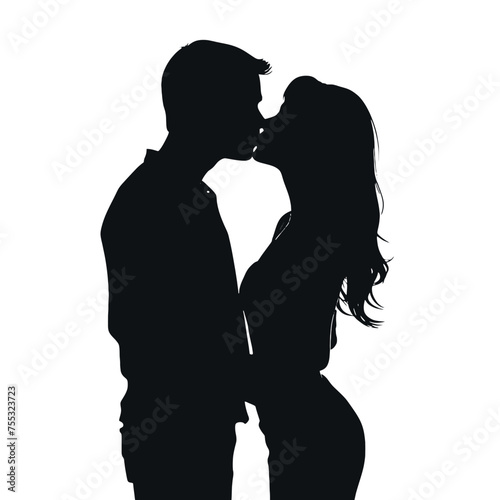 Couple kissing sweetly silhouette 
