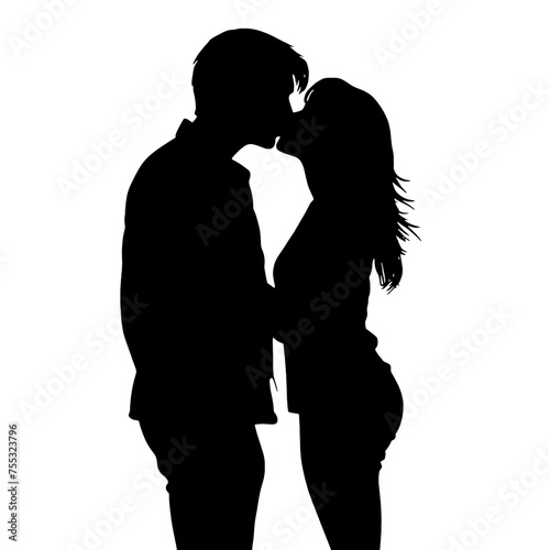 Couple kissing sweetly silhouette  