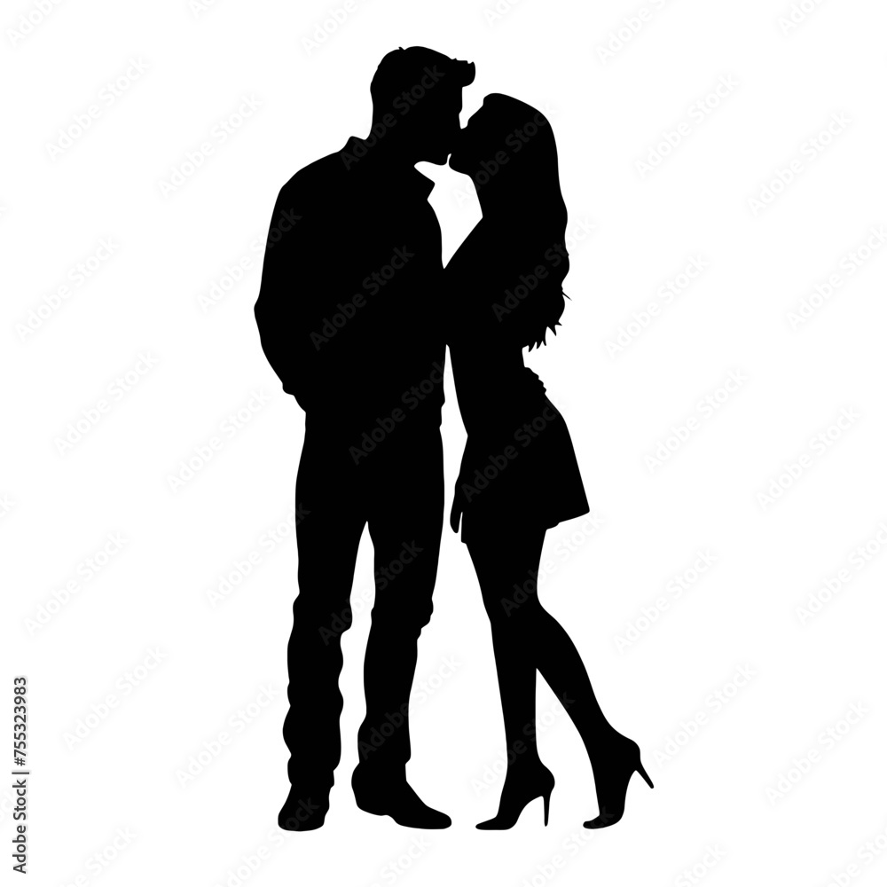 Couple kissing sweetly silhouette  