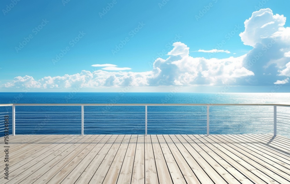 Generative AI image of Stunning Wooden Deck Overlooking Tranquil Ocean