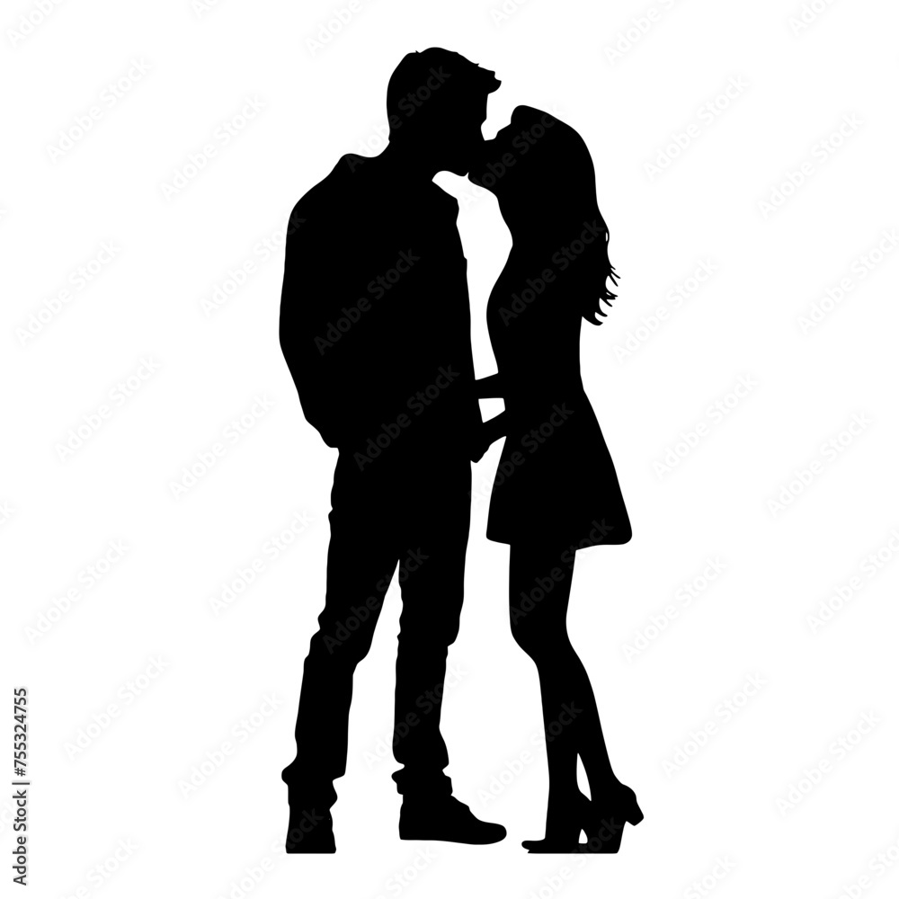 Couple loving people silhouette   