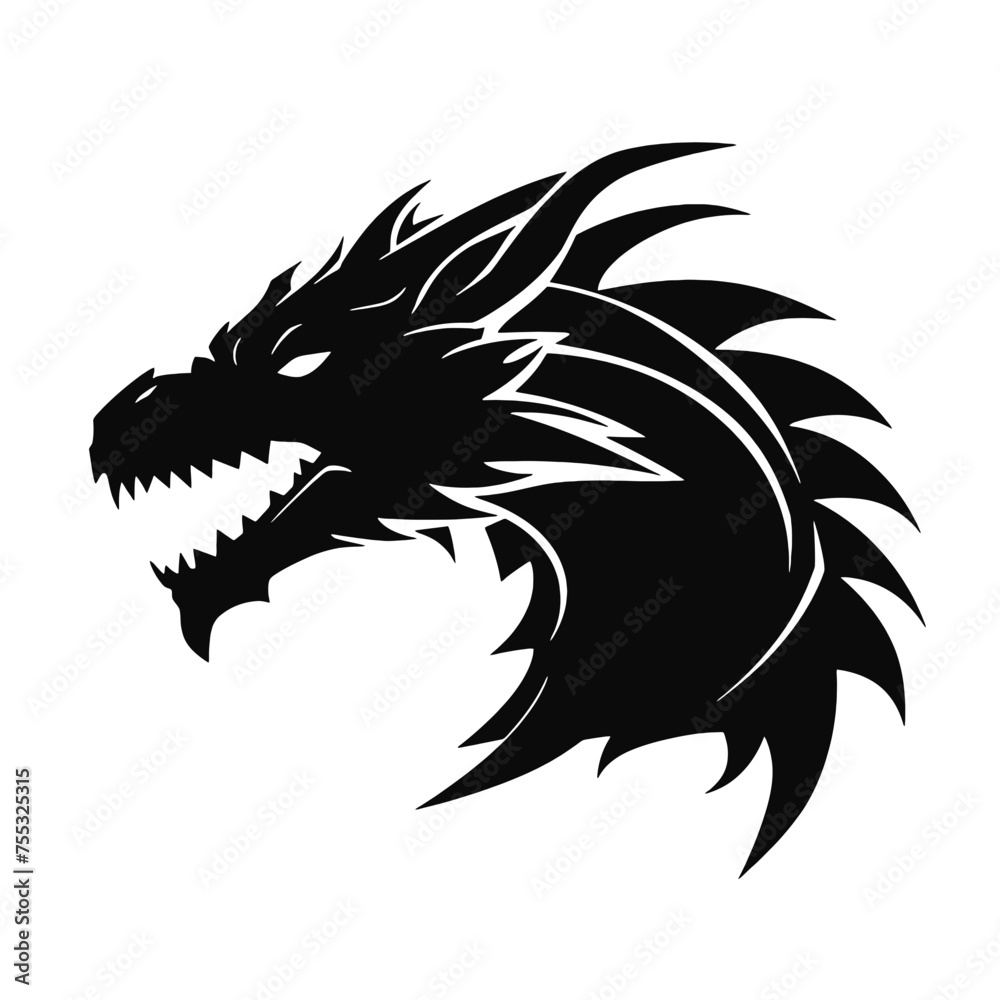 angry dragon head tattoo illustration, angry dragon head vector illustration, angry dragon head mascot logo illustration