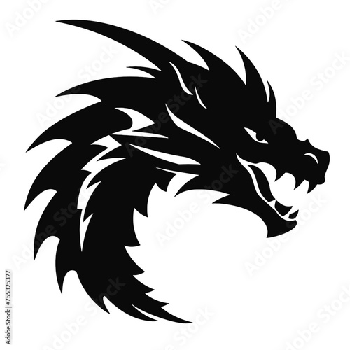 angry dragon head tattoo illustration, angry dragon head vector illustration, angry dragon head mascot logo illustration © vectorcyan