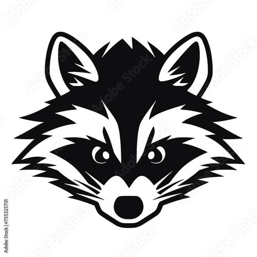 black racoon vector logo - black and white . Abstract drawing Vector illustration