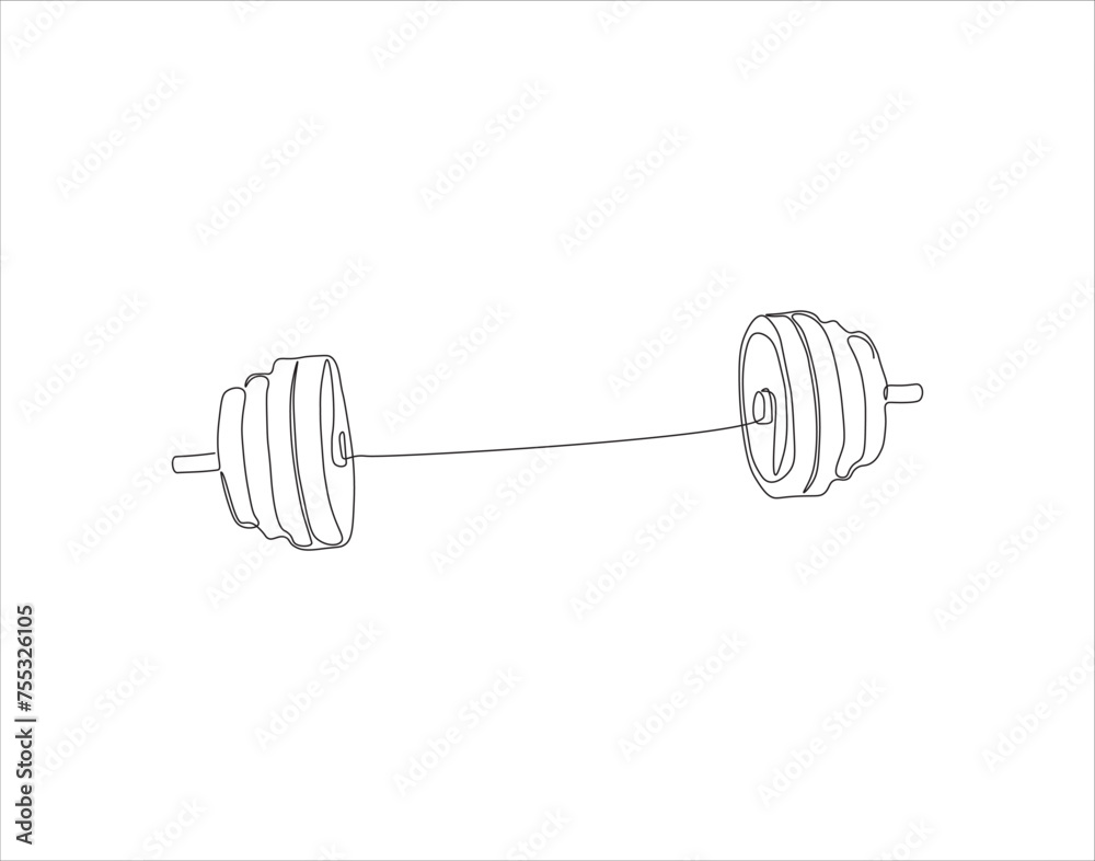 Continuous Line Drawing Of Dumbbell. One Line Of Barbell. Barbell Continuous Line Art. Editable Outline. Continuous Line Drawing Of Dumbbell. One Line Of Barbell. Barbell Continuous Line Art. Editable Outline.