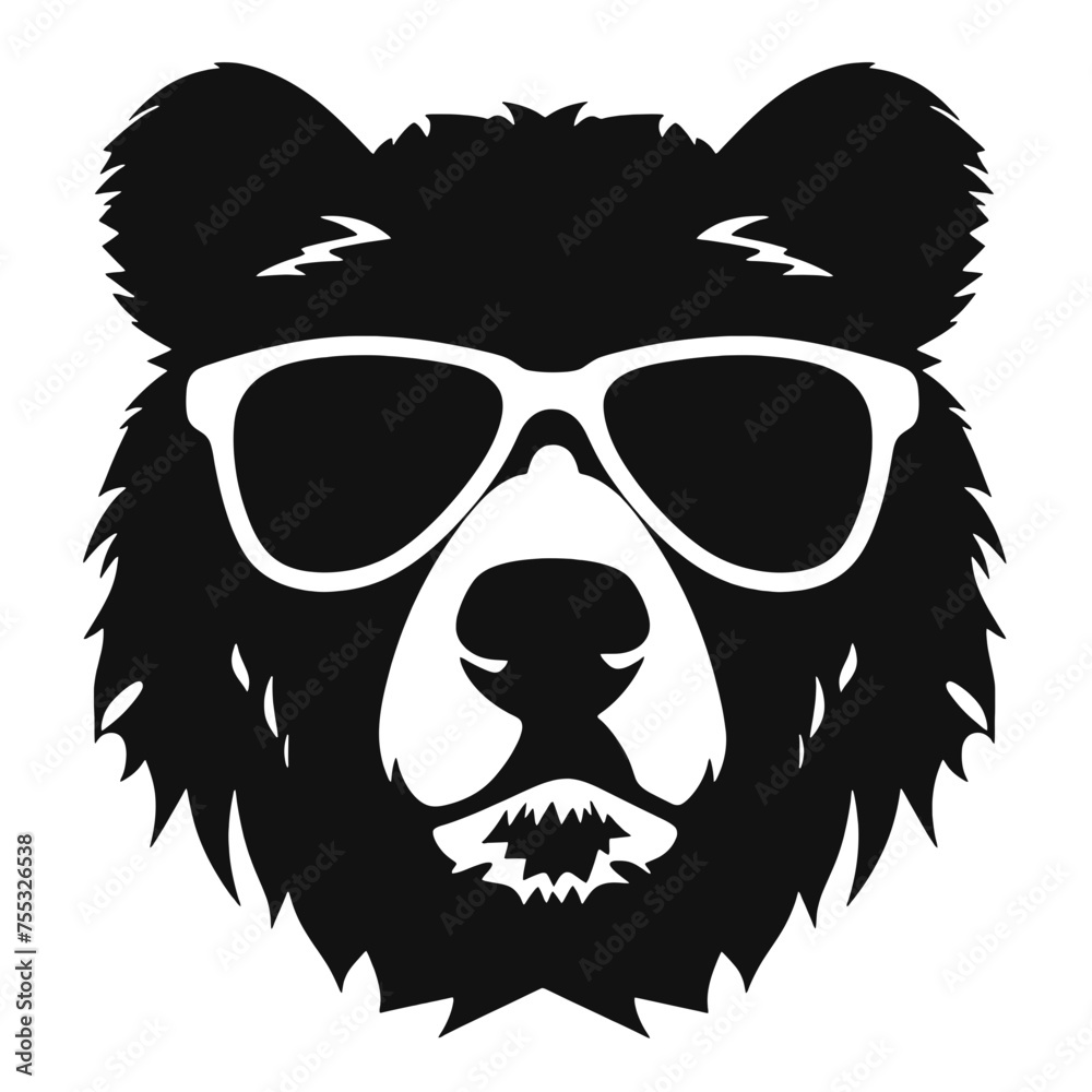 Obraz premium Bear Wearing Glasses Logo Monochrome Design Style