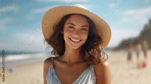 Beachside Bliss with a Glowing Smiling woman