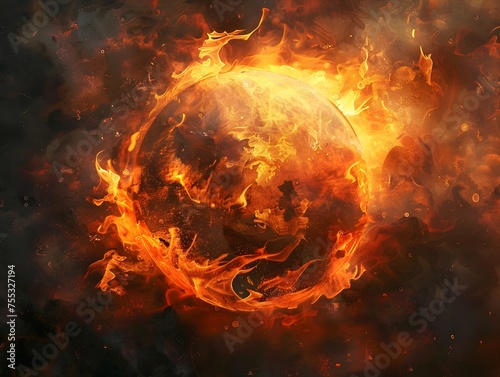 Burning Planet Earth A Fantasy Illustration of Earth Engulfed in Flames