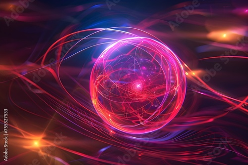 Quantum Technology Dynamic Red and Purple Energy Sphere Radiating with Intense Energy Waves