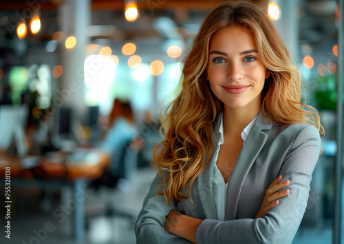 pleasant young female executive in a modern office