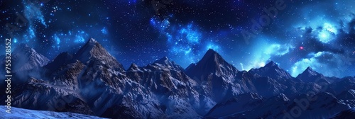 Majestic Mountains under a Starry Night Sky © evening_tao
