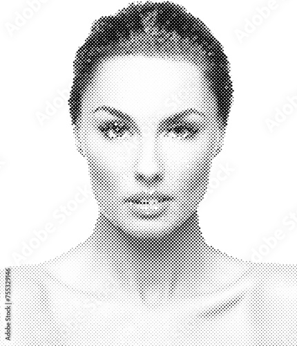 Portrait of woman from vector halftone dots