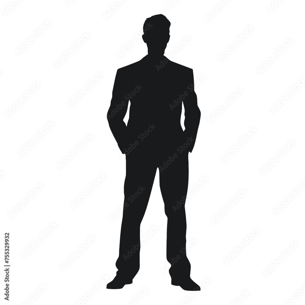 Businessman in suit avatar, front view. Abstract isolated vector silhouette
