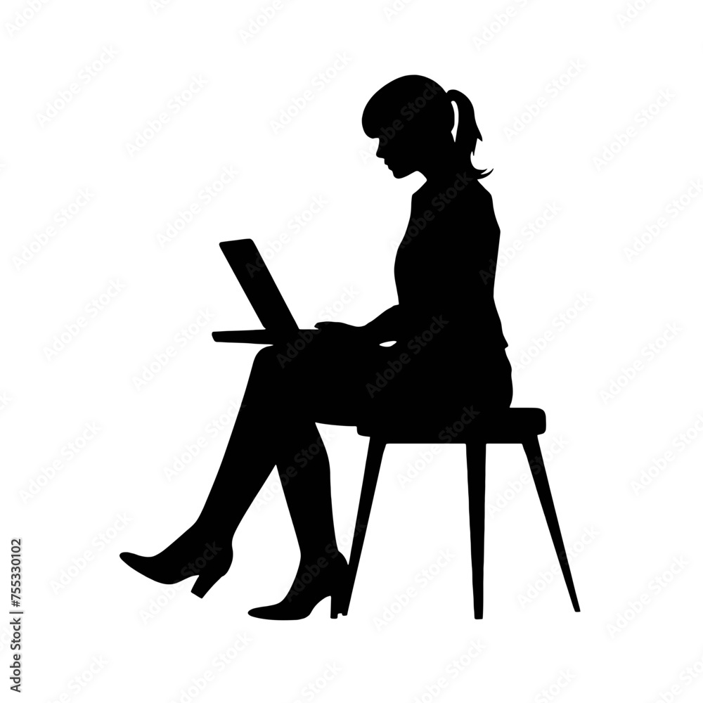 Vector silhouette of Girl sitting with a laptop. silhouette vector illustration. Vector silhouette of Girl sitting with a laptop. silhouette vector illustration.