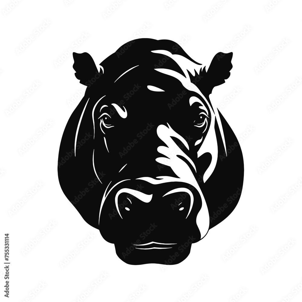 hippo silhouette on white background, in black, 