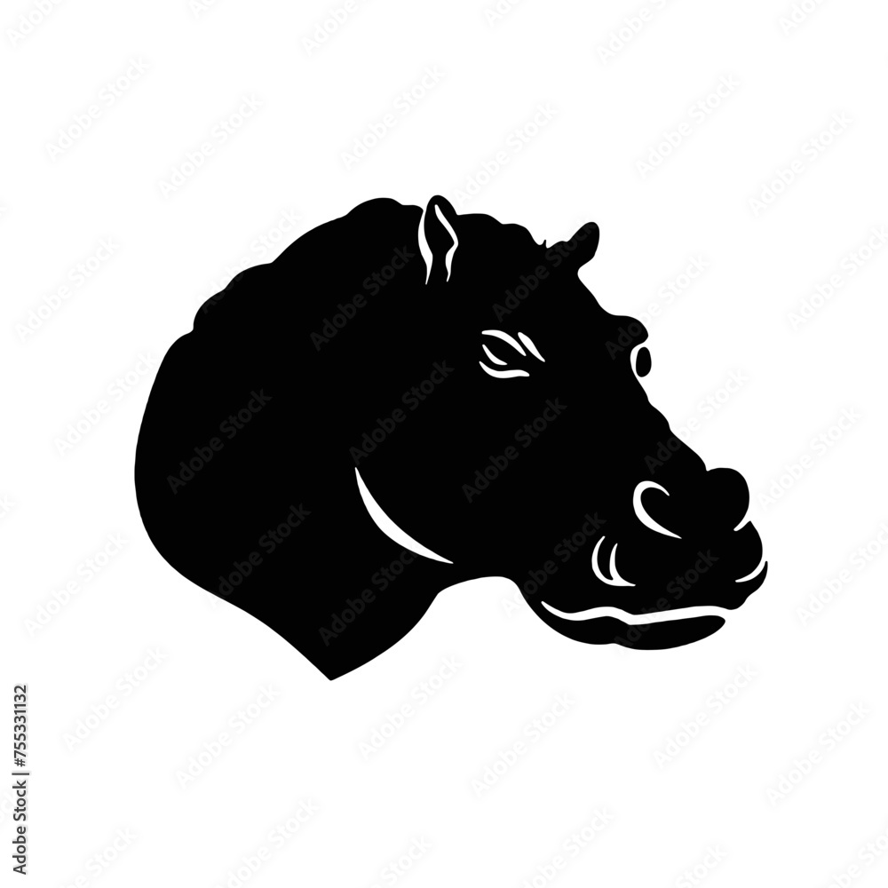 hippo silhouette on white background, in black, 