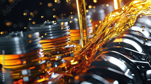 Automotive, Oil wave splashing in car engine with lubricant oil. Concept of lubricate motor oil and gears for engine.