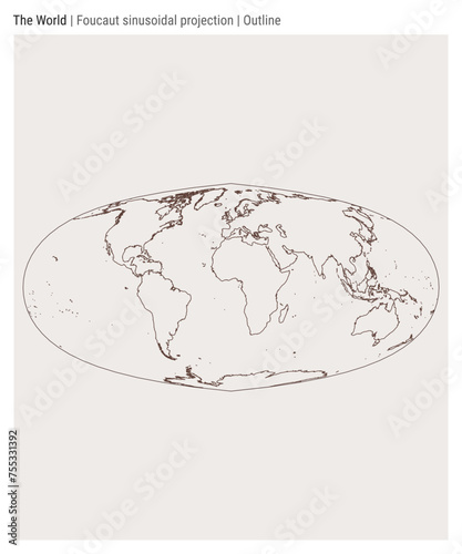World Map. Foucaut sinusoidal projection. Outline style. High Detail World map for infographics, education, reports, presentations. Vector illustration. photo