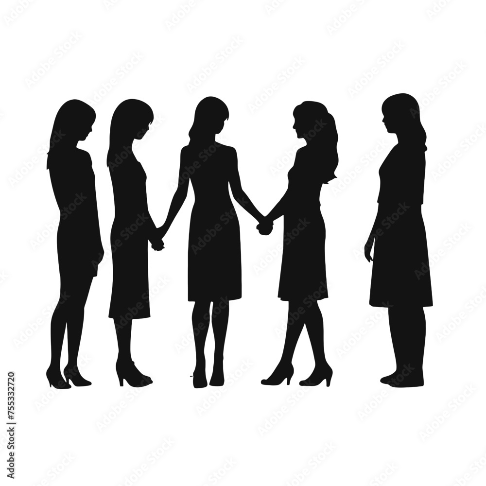 silhouettes group of of women  standing vector