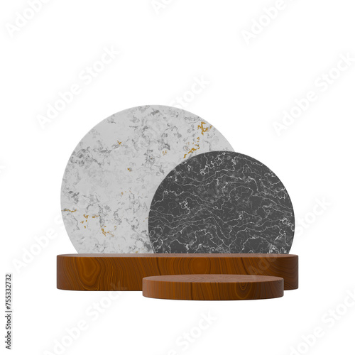 marble backdrop 3d image render  transparent background of curved wood podium in square 