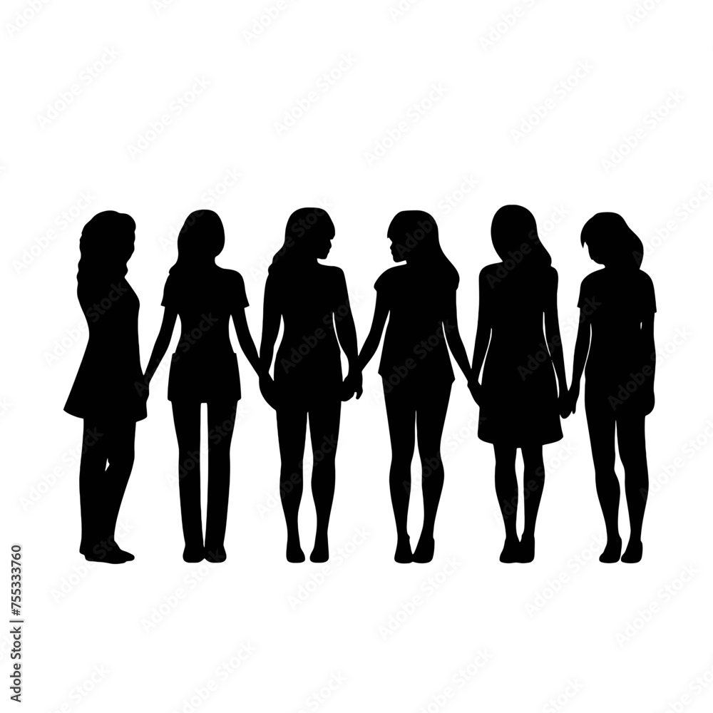 Vector silhouettes of a women, a group of standing and walking business people, black color isolated on white background Vector silhouettes of a women, a group of standing and walking business people, black color isolated on white background