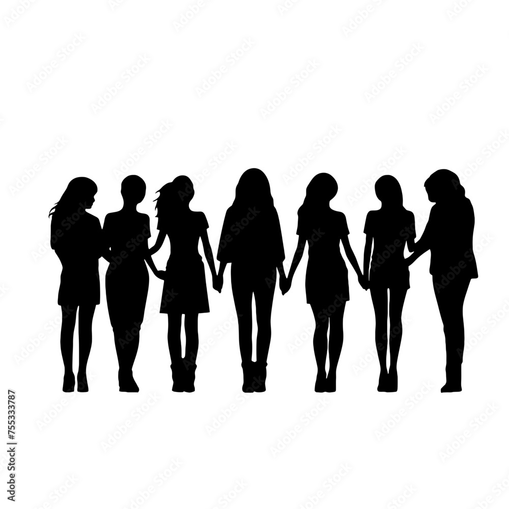 Vector silhouettes of a women, a group of standing and walking business people, black color isolated on white background Vector silhouettes of a women, a group of standing and walking business people, black color isolated on white background