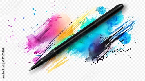 black pen isolated on a transparent background, offering a delightful splash of colors with transparency.