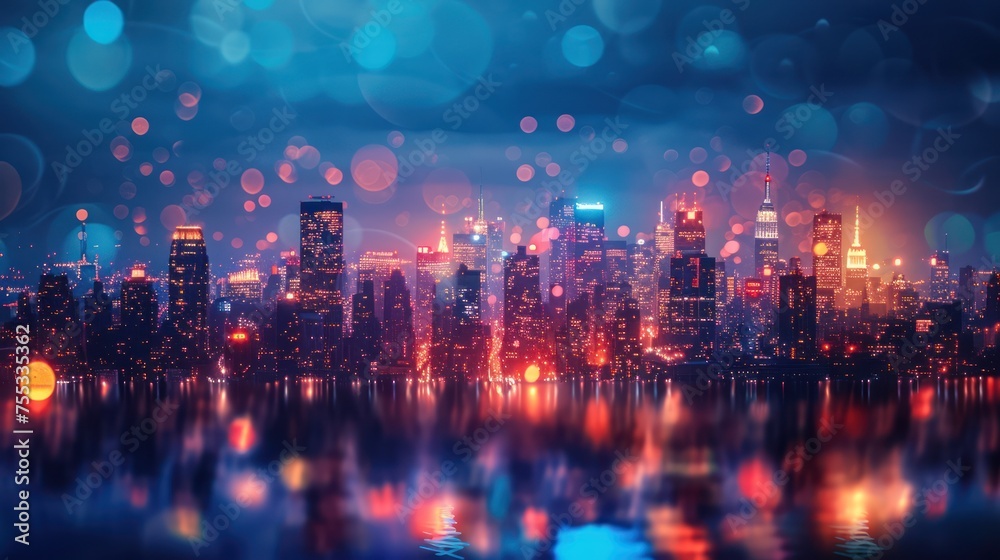 Bokeh Lights Cityscape Reflection at Night