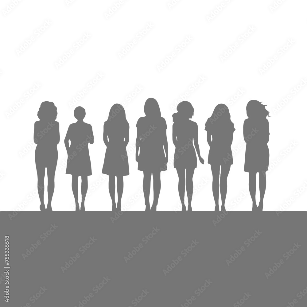 Vector silhouettes of a women, a group of standing and walking business people, black color isolated on white background Vector silhouettes of a women, a group of standing and walking business people, black color isolated on white background