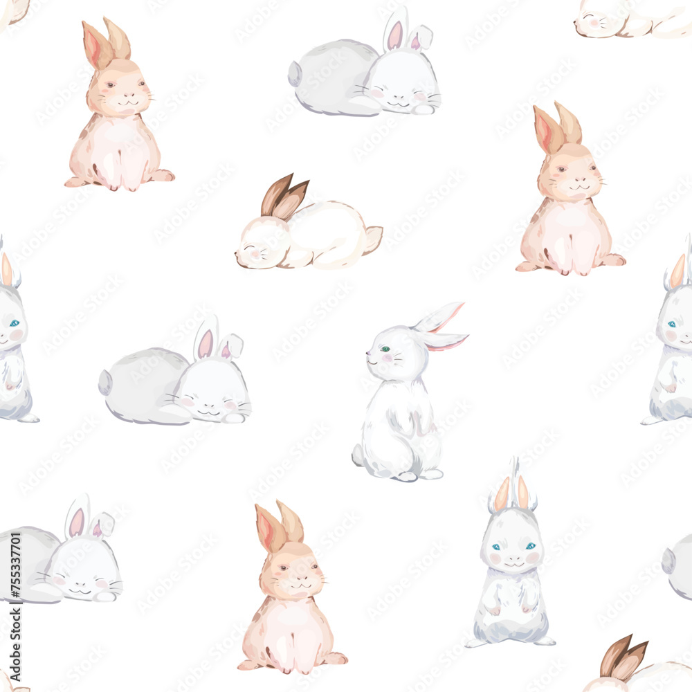Seamless pattern with cute bunny background.