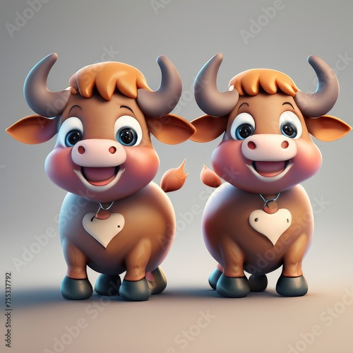 3D Cute smile little OX