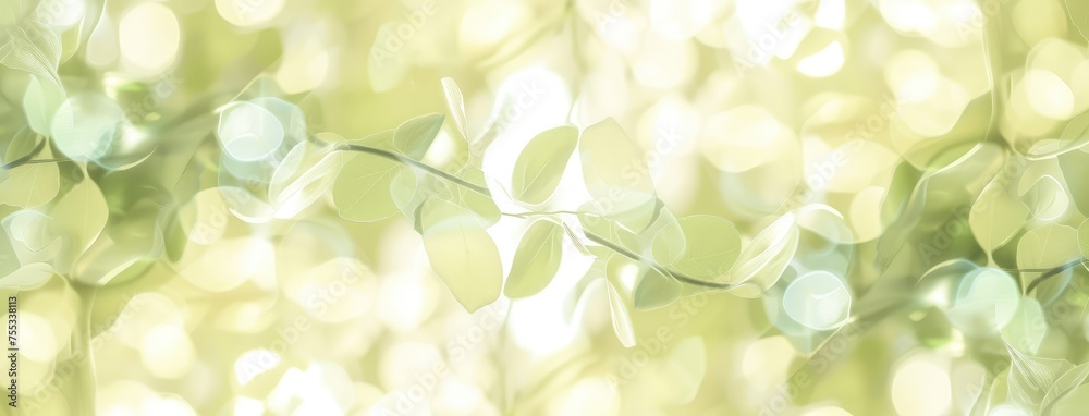 Fototapeta premium Dreamy Bokeh Lights With Fresh Green Leaves