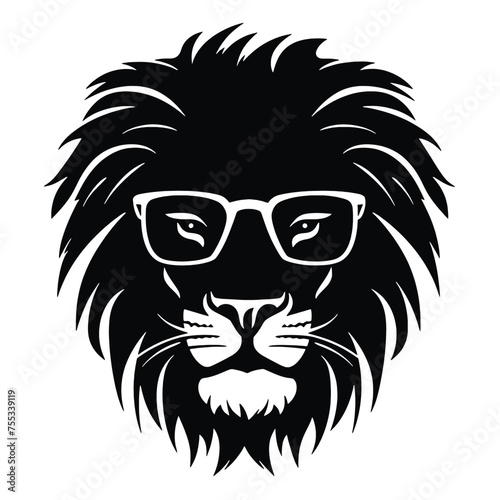 Portrait of Lion with glasses and headphones. Hand-drawn illustration. Vector